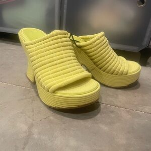 Bottega Veneta Lemon Yellow Quilted Platform Mules